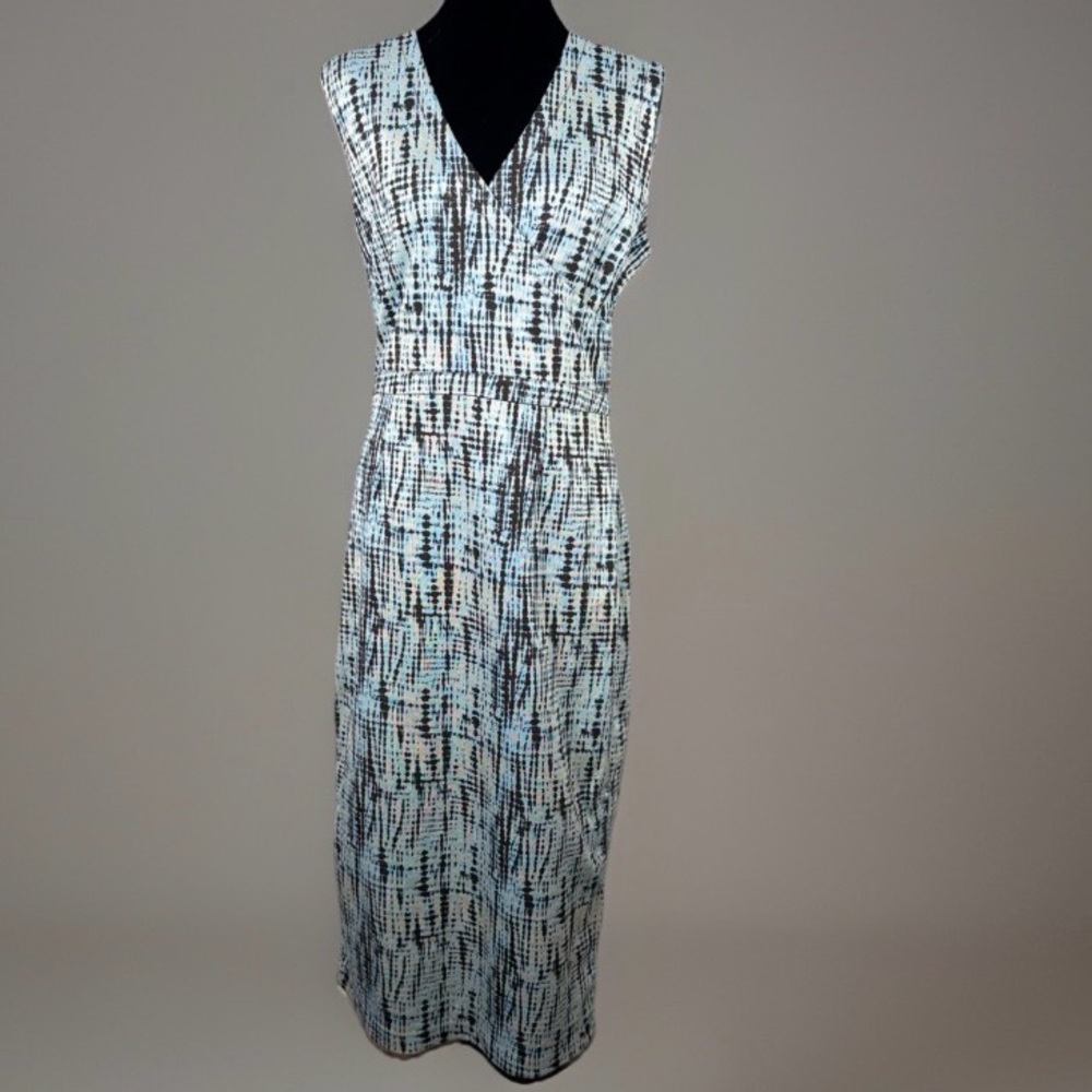 Diane Von Furstenberg DVF Blue Abstract Sheath Dress Size 10 Made in Portugal